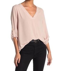 Lush V-Neck Crepe Blouse Mauve Size Medium
